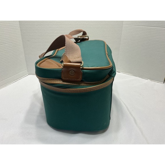 Jaguar Vintage Travel Vanity Case Forest Green Canvas Makeup Train Bag Brown Tri - Picture 8 of 13